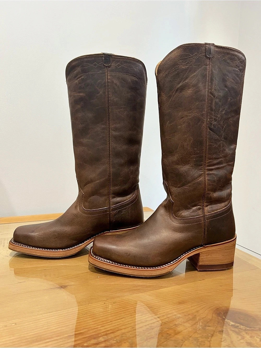 Tecovas The Charlie Mocha Goat  Leather Heeled Western Boots Brown size 7!